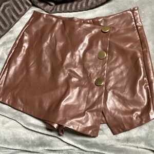 Haute Monde Brown Faux Leather Skort with Gold Buttons
